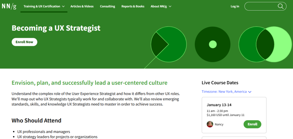 Landing page of the Becoming a UX Strategist course