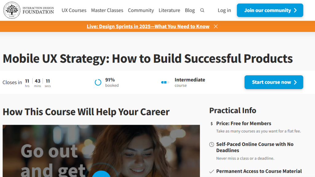 Landing page of the Mobile UX Strategy: How to Build Successful Products course