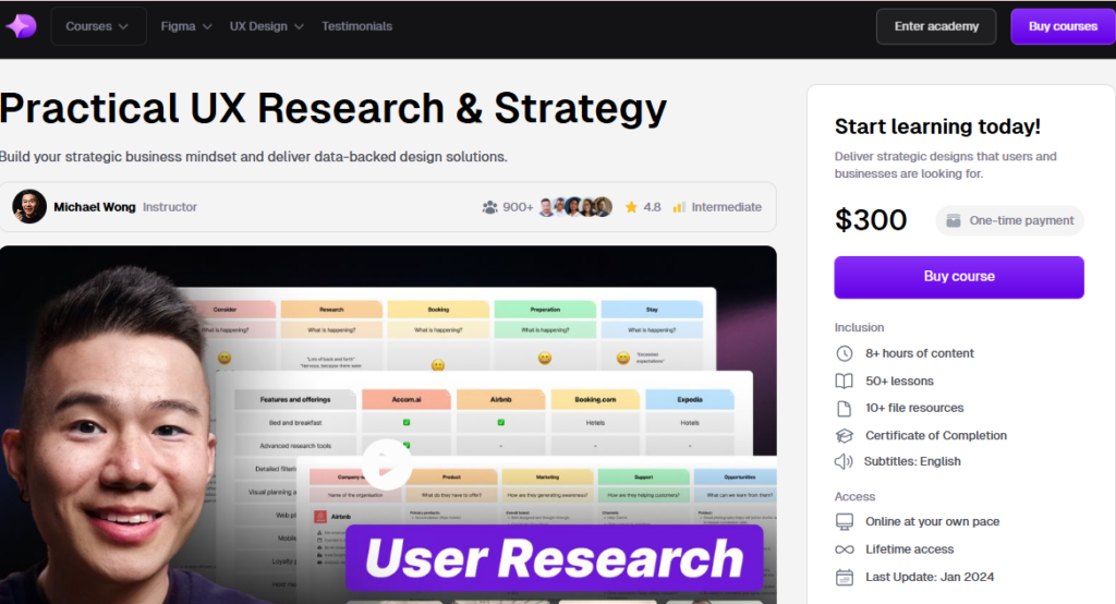 Main view of the Practical UX Research & Strategy course