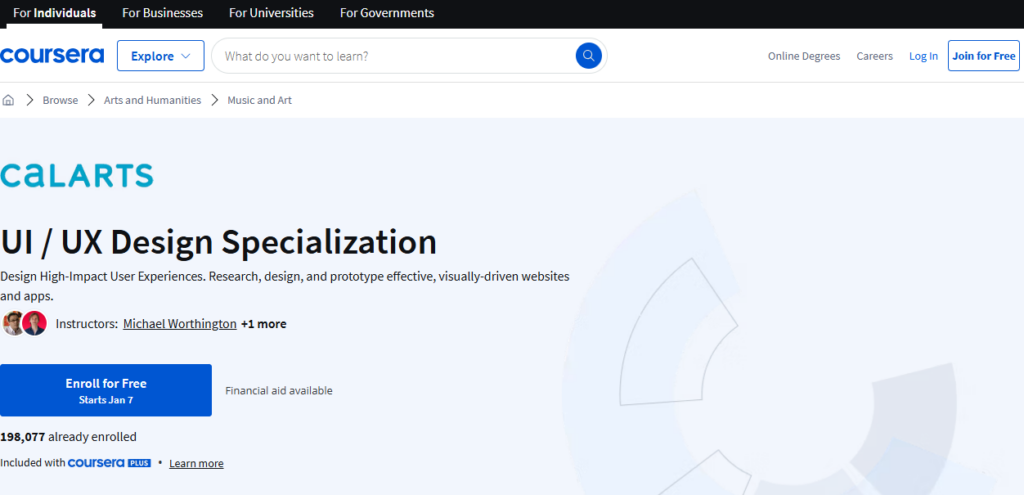 Overview section of the UI / UX Design Specialization course