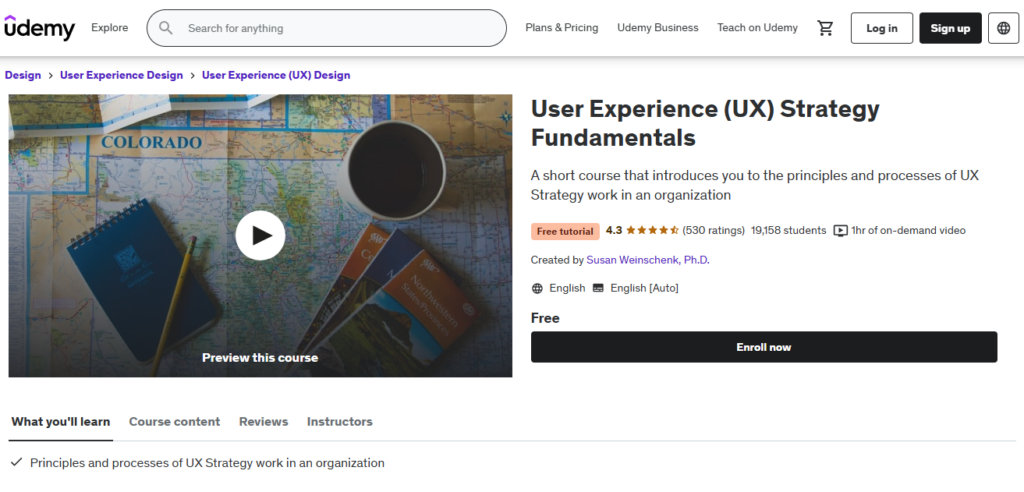 User Experience (UX) strategy Fundamentals course overview page
