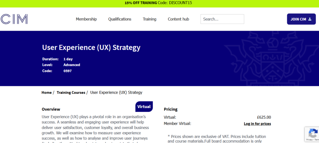 Overview page of the User Experience (UX) Strategy course