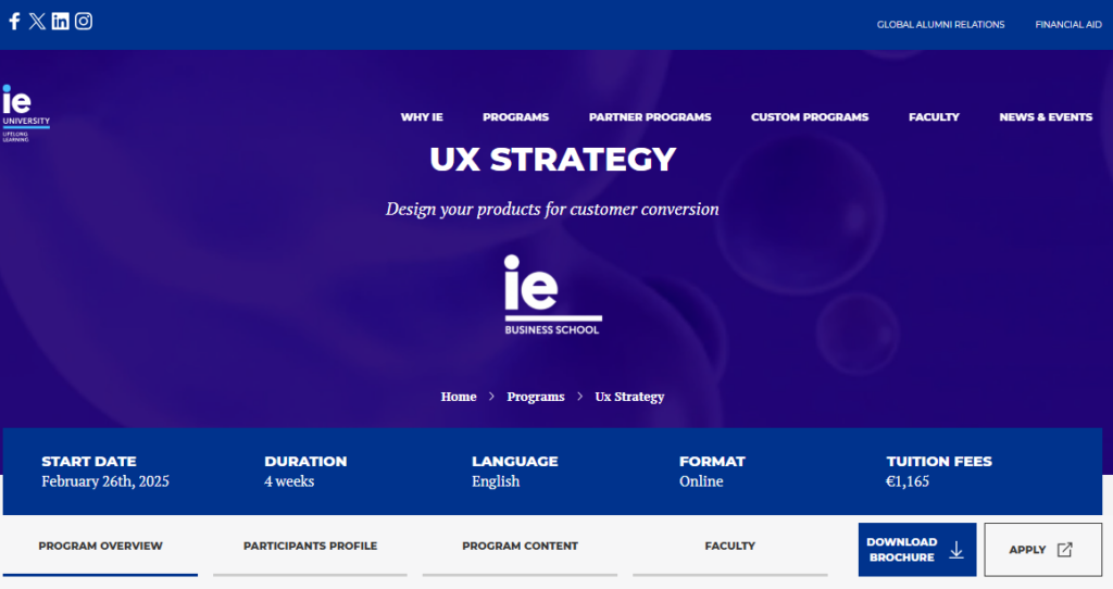 Home page of the UX Strategy Course by IE Univesity