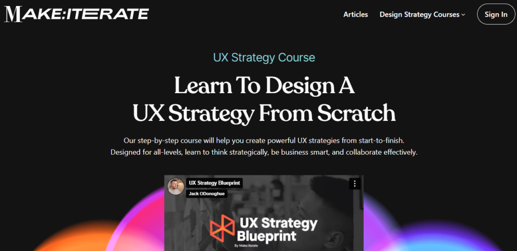 UX Strategy Course by Make:Iterate landing page