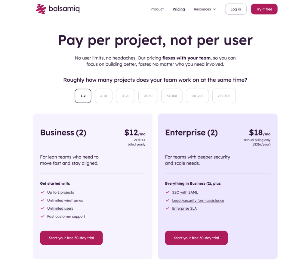 Balsamiq Plans & Pricing Tiers screenshot