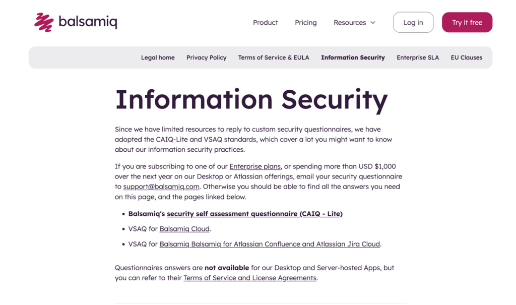 Balsamiq information security
