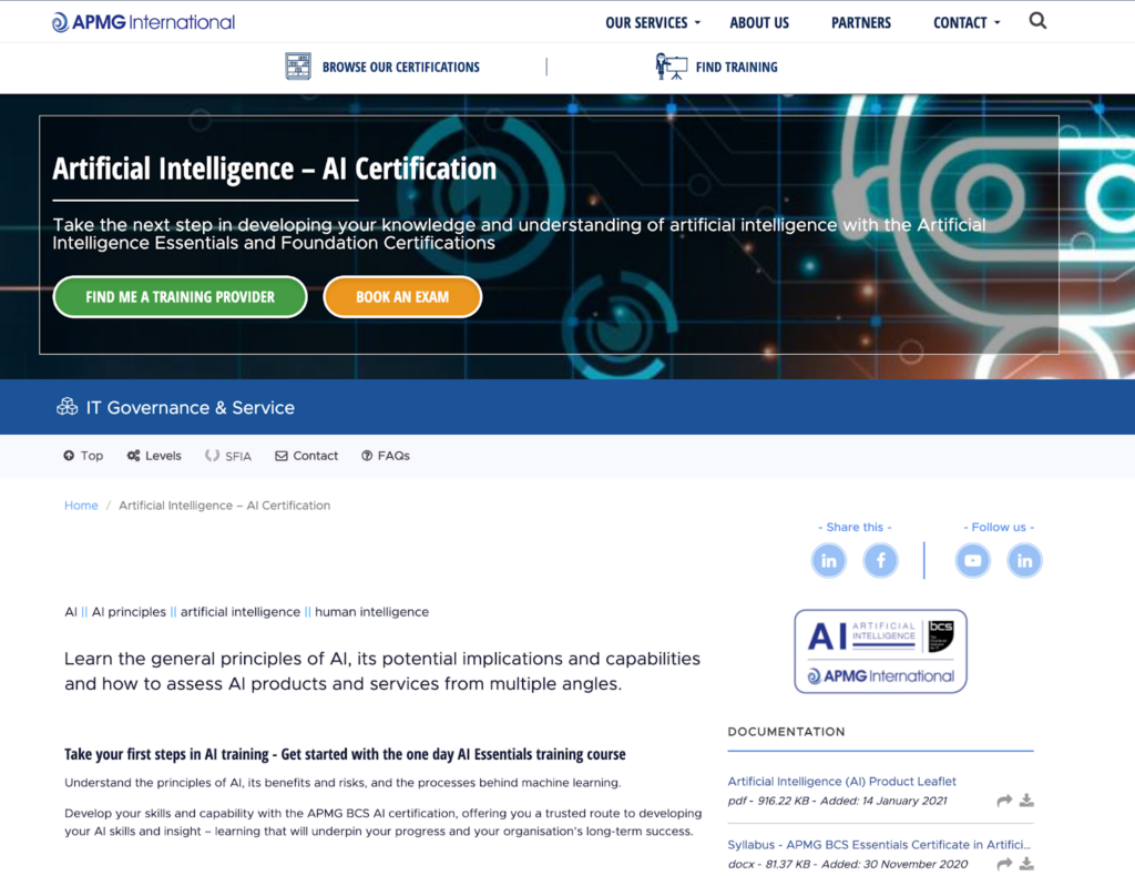Artificial Intelligence – AI Certification