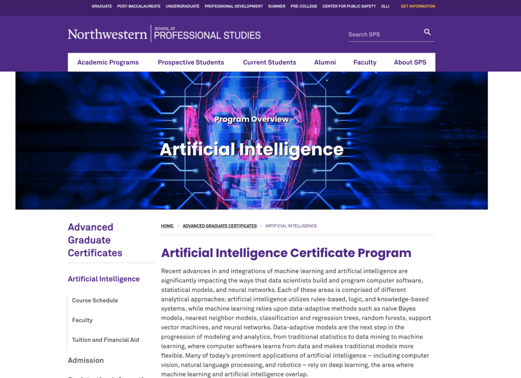Artificial Intelligence Certificate Program landing page