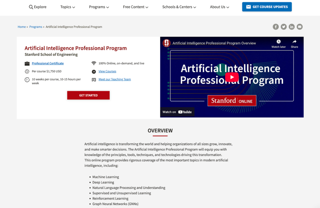 Artificial Intelligence Professional Program screenshot