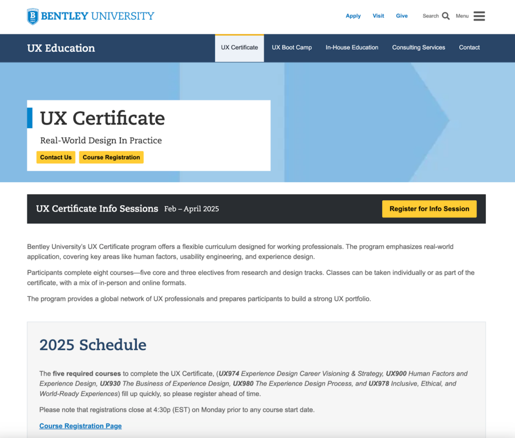 Bentley UX Certificate for UX design