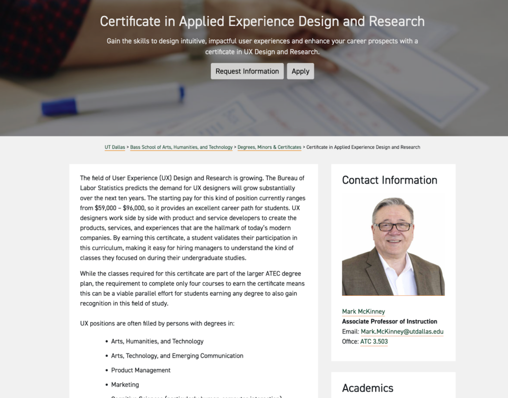 Certificate in Applied Experience Design and Research