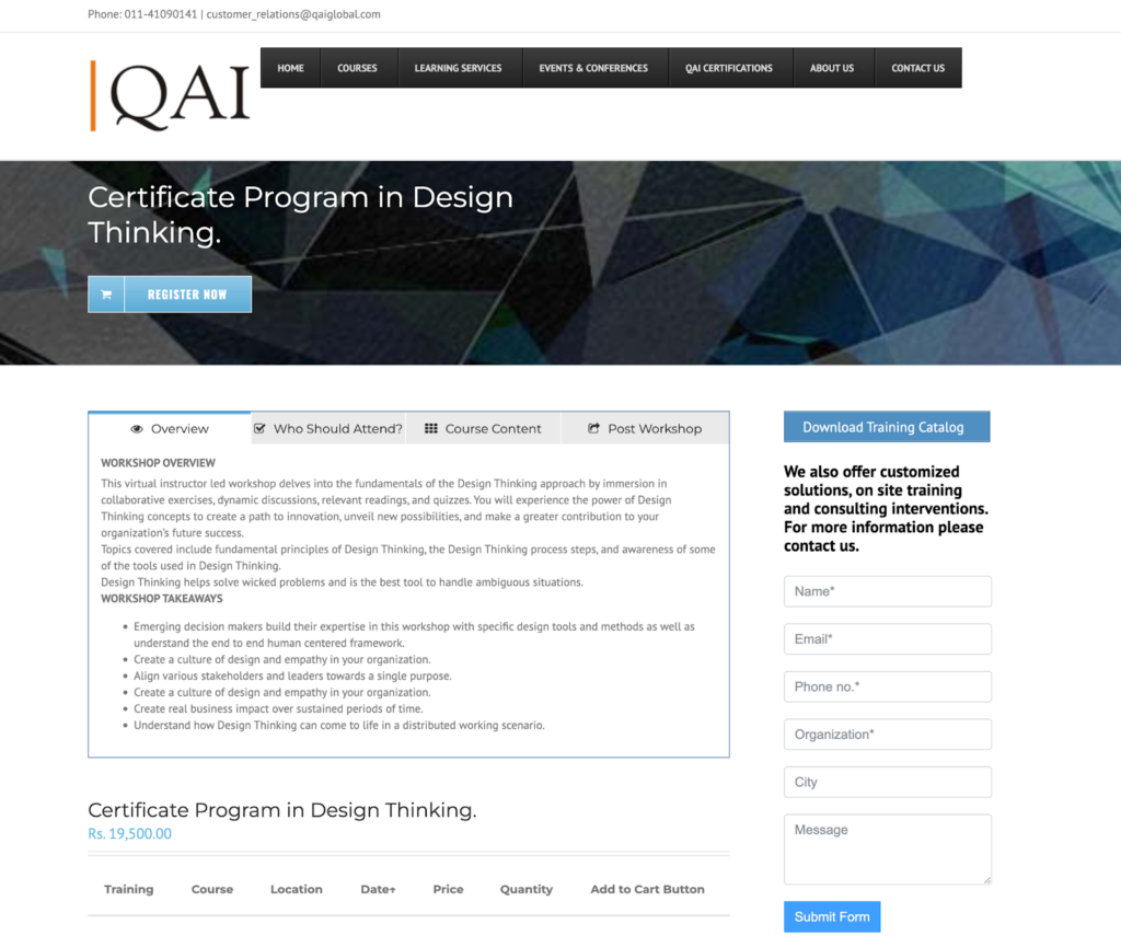 Certificate Program in Design Thinking screenshot