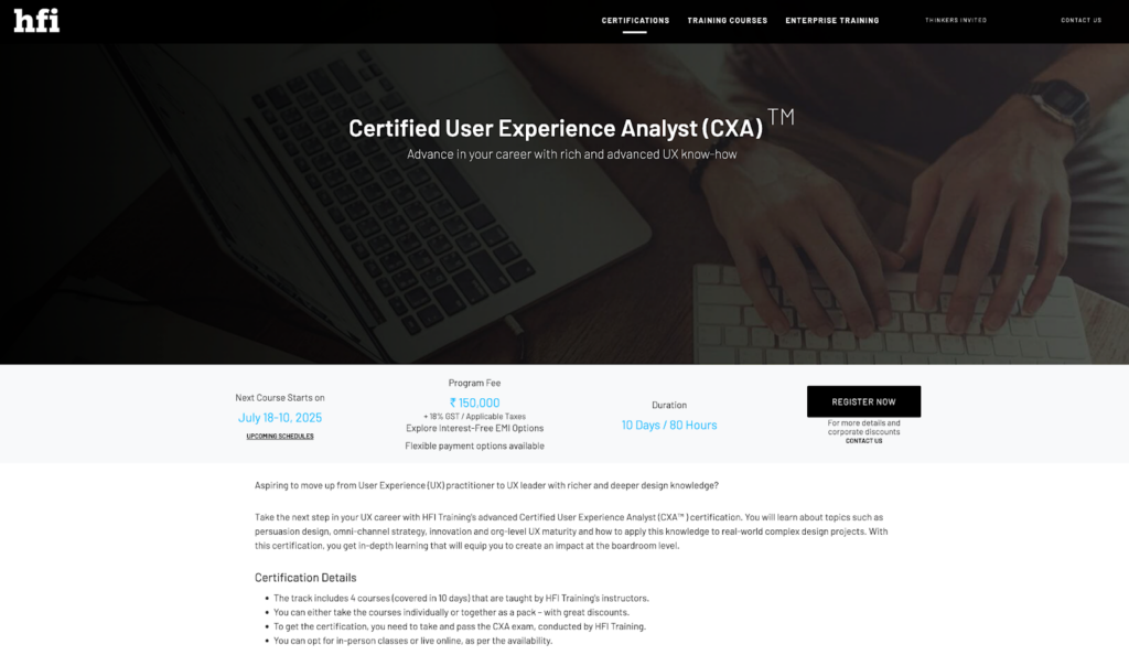 Certified User Experience Analyst (CXA) landing page
