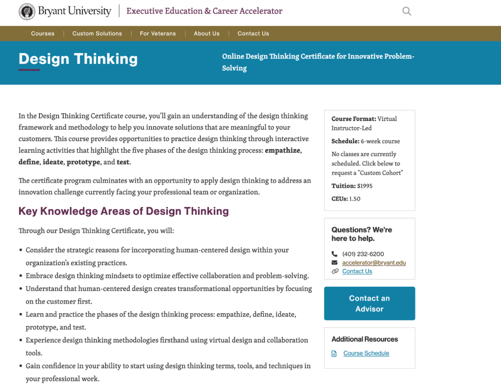 Design Thinking Certificate overview screenshot