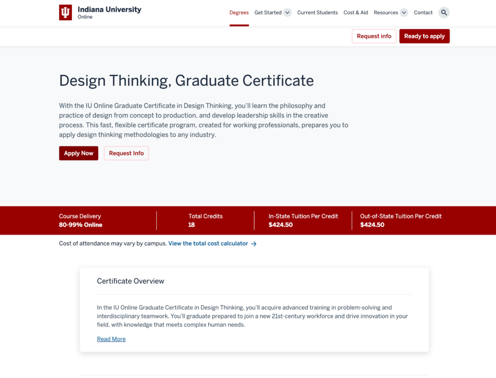 Design Thinking, Graduate Certificate by Indiana University screenshot