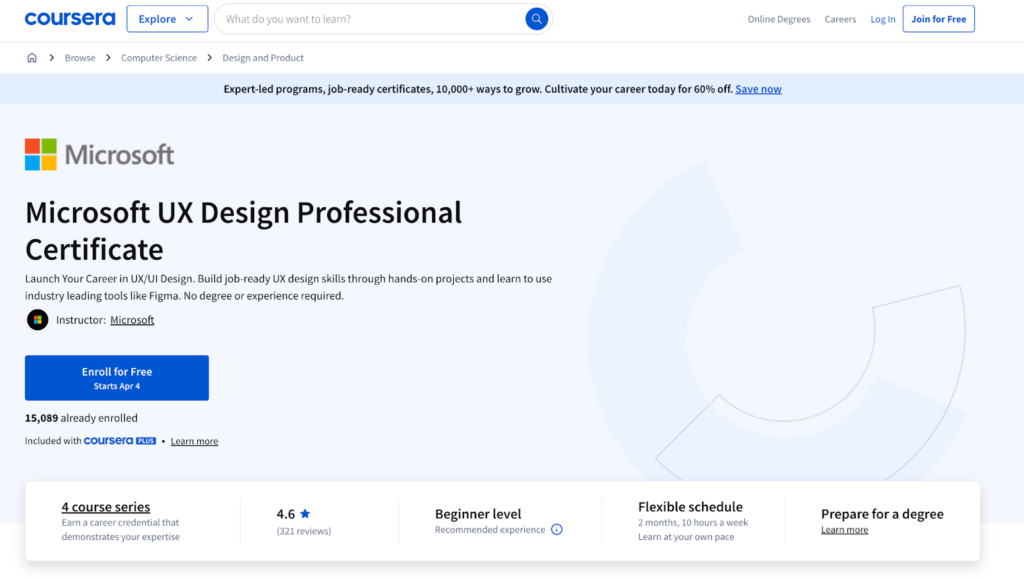 Microsoft UX Design Professional Certificate screenshot
