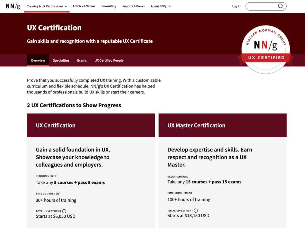 NN/g: UX Certification for UX design