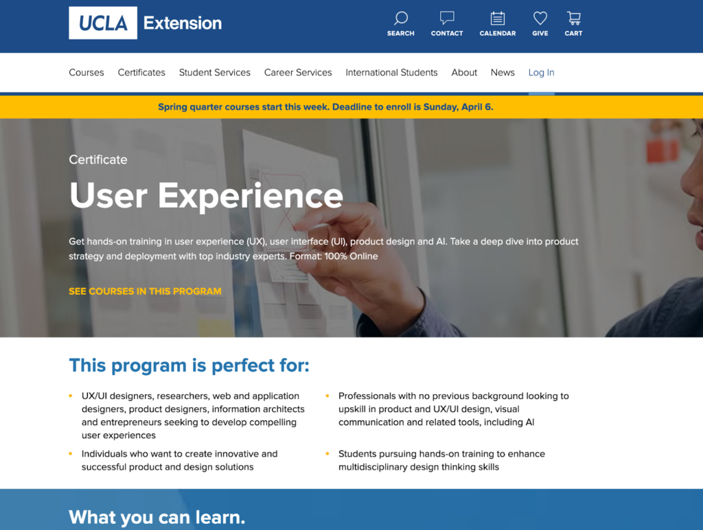 User Experience Certificate Program landing page