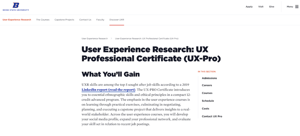User Experience Research Certificate screenshot