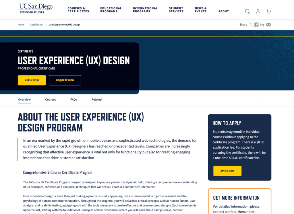 User Experience UX Design program landing page