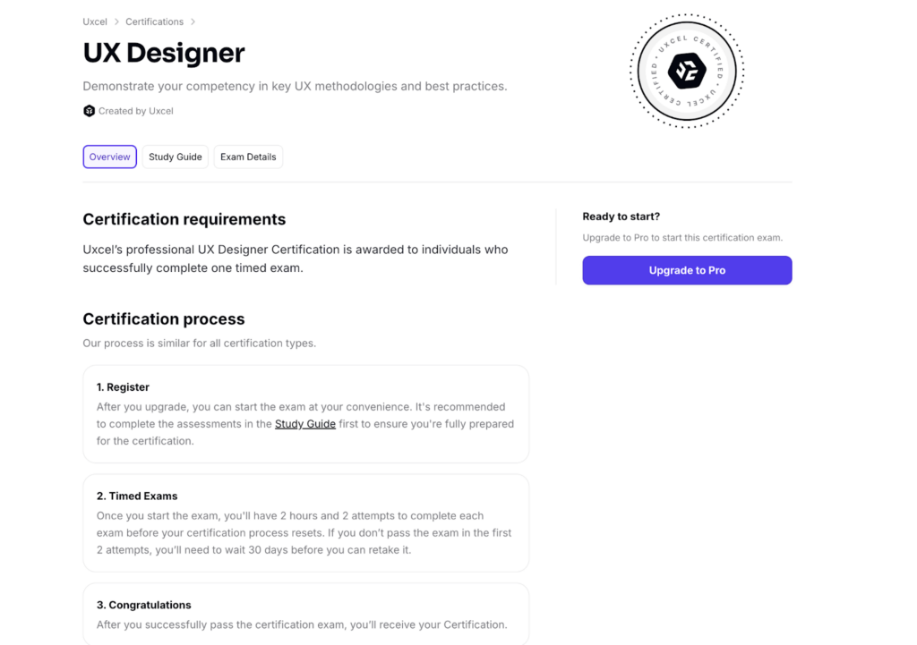 Uxcel: UX Designer Certification screenshot